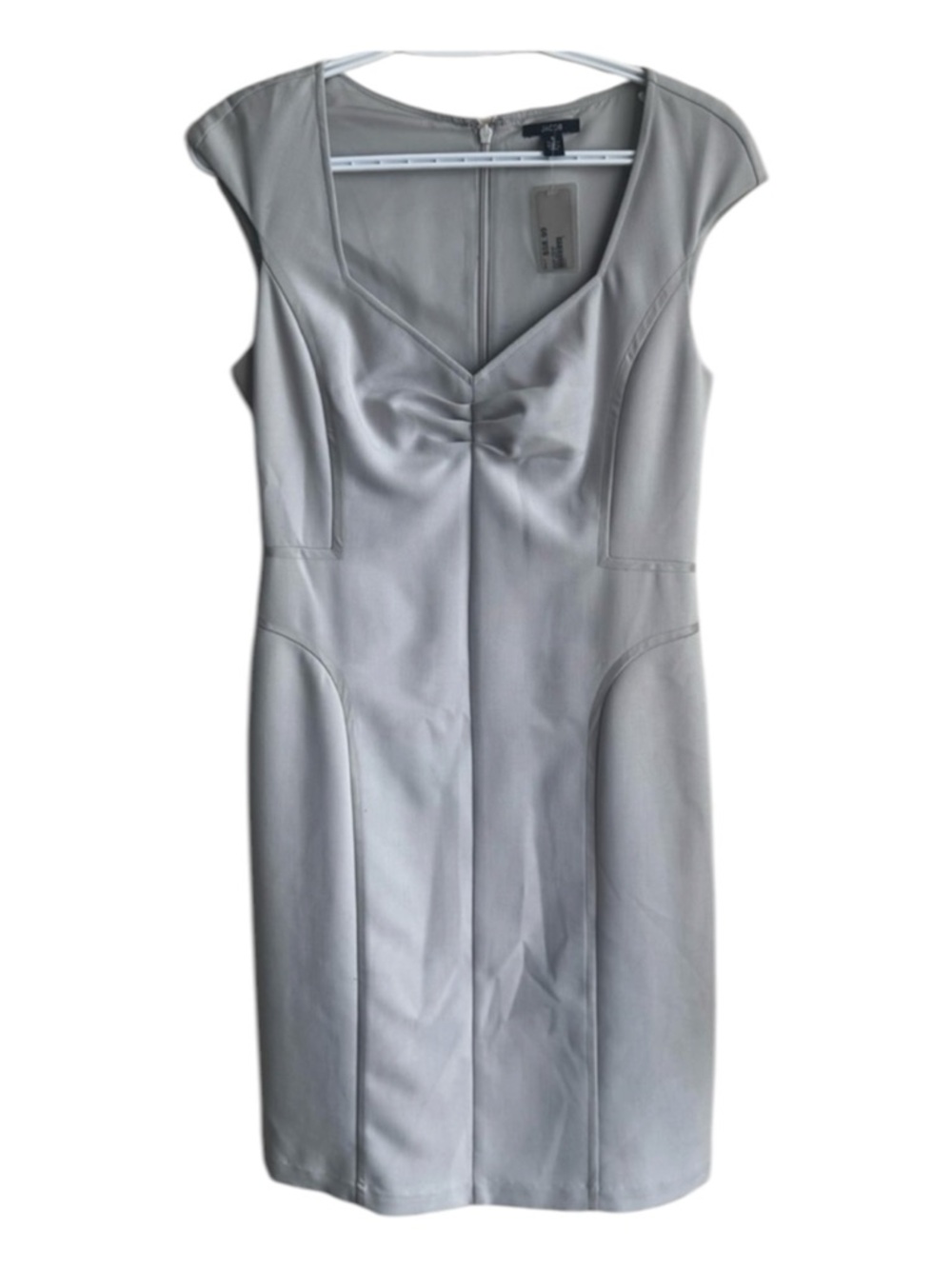 Jacob NWT Grey Sheath Dress Size 8 Flattering Zip Up V-Neckline Pencil Dress